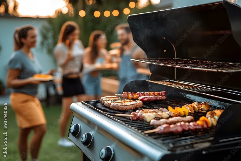 Grilling food on a gas BBQ grill in the UK 