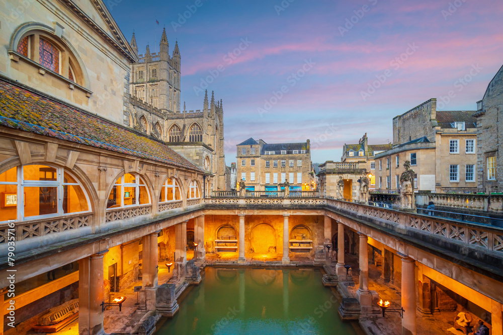 Bath Hotels: Historical roman bathes in Bath city, England, UK