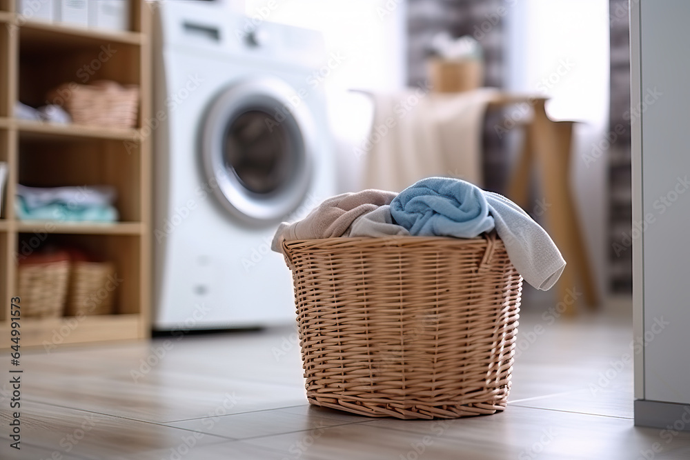 A laundry basket and tumble dryer