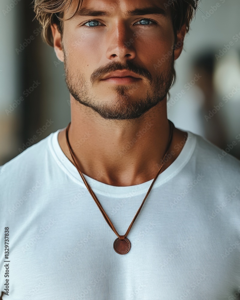image for a brown leather pendant mans necklace 
