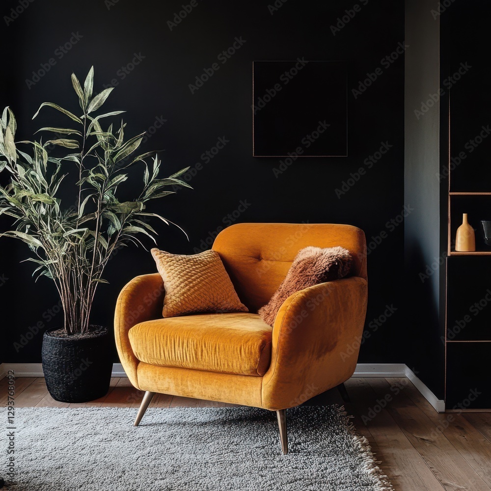 Golden velvet color styled accent chair and decor