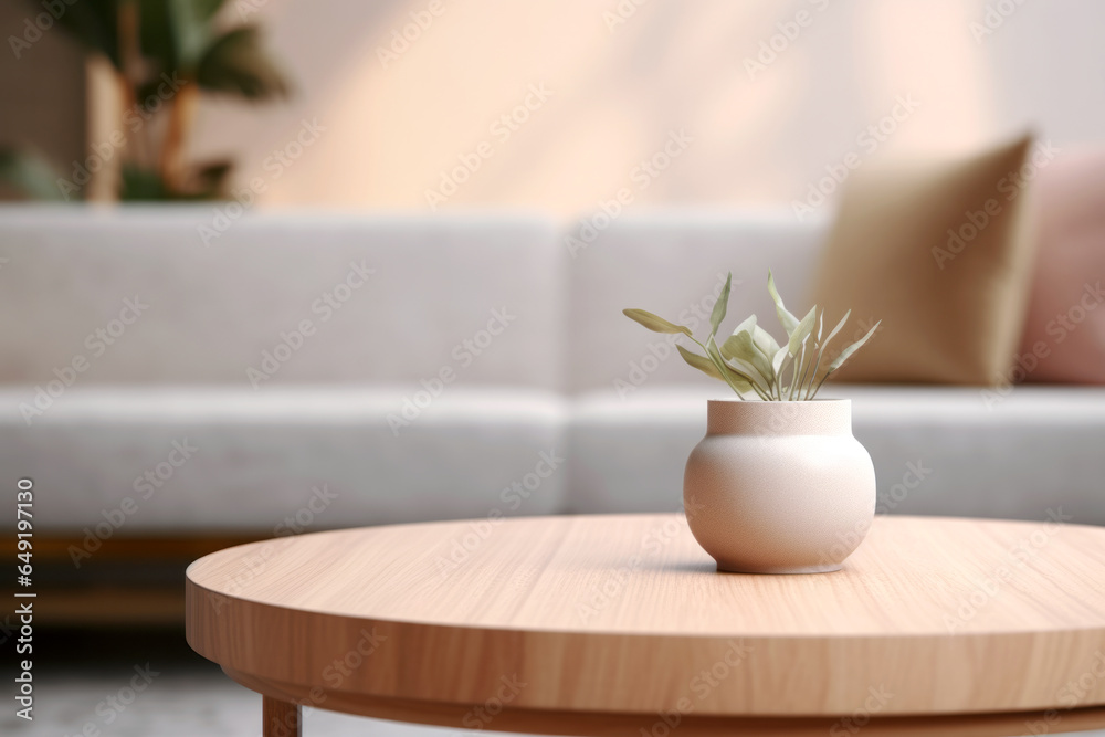 Beautiful coffee wooden table in the room