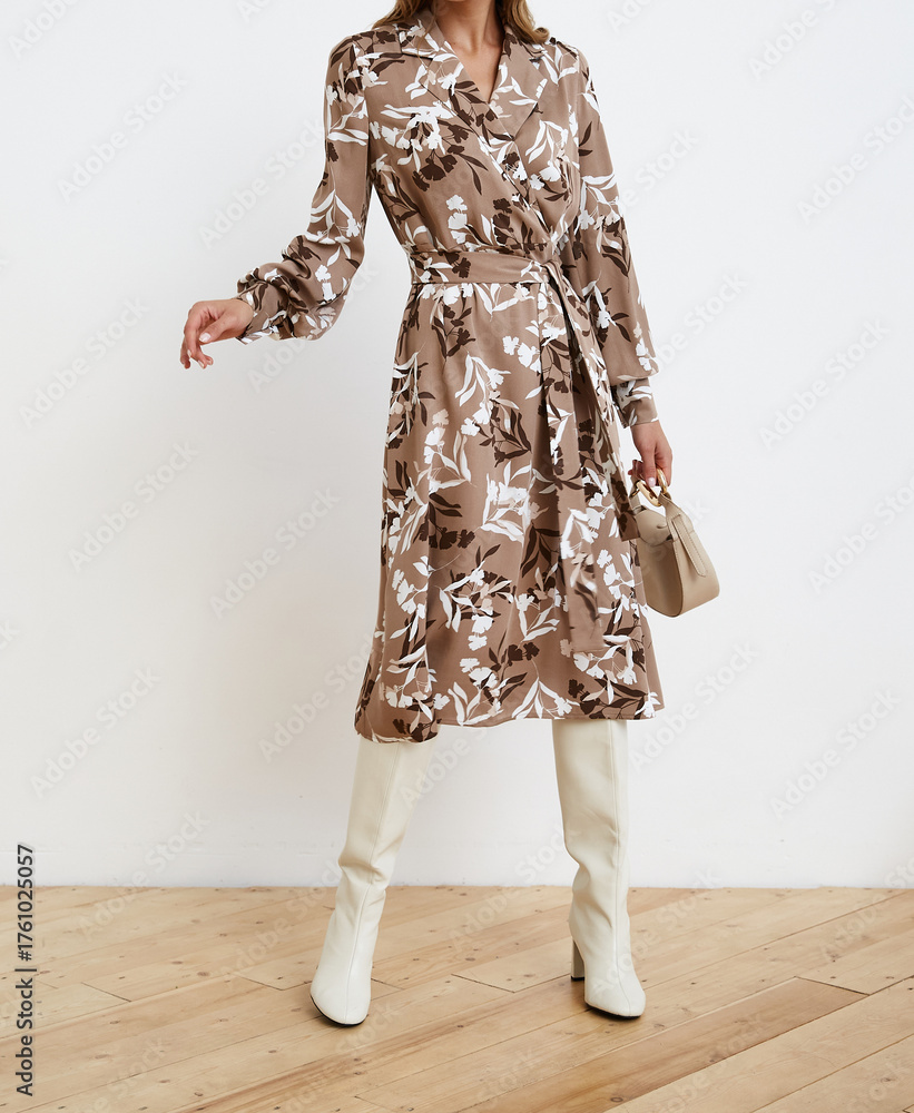 Woman wearing a long sleeve midi dress 