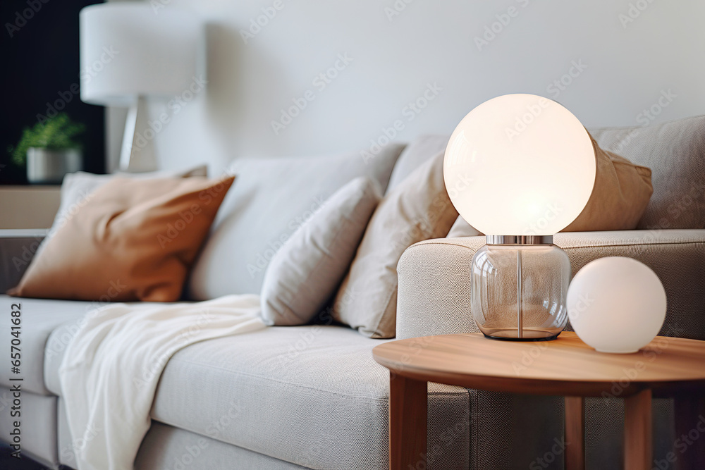 Scandinavian lamp table home interior design of modern living room.