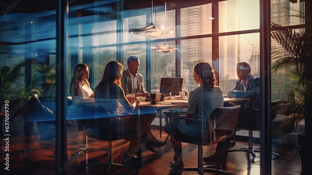 business formal meeting conference discussion with coworkers inspired by Boss Orange Woman