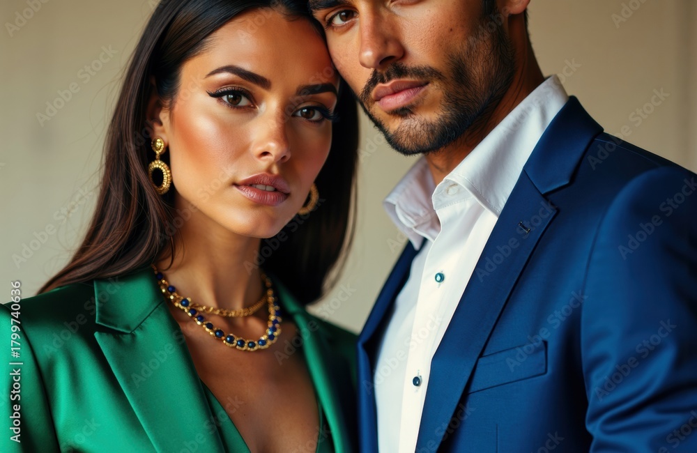 Elegant woman and man inspired by Prada