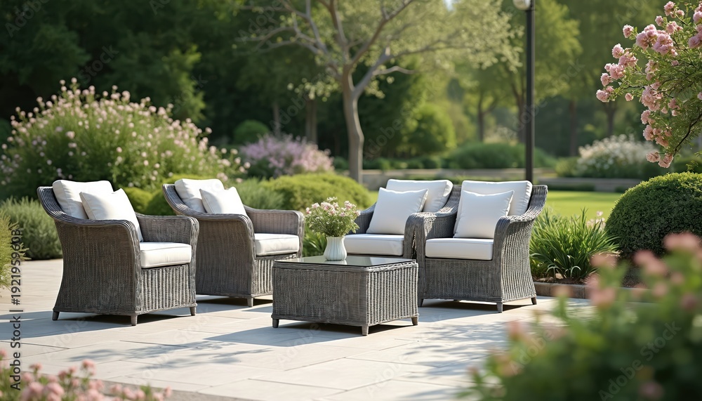 Rattan Chairs in a UK garden during summer 