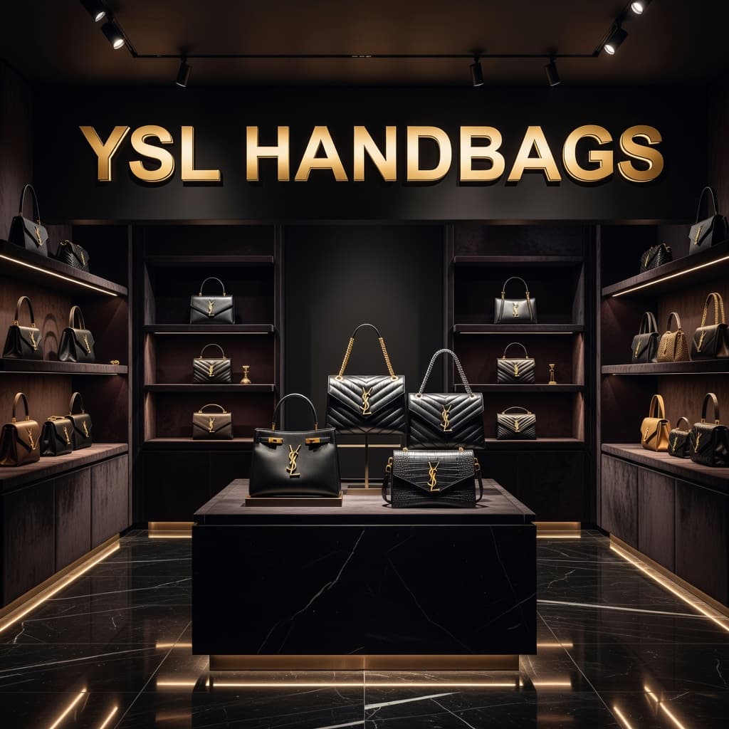 AI generated image of Yves Saint Laurent Handbags in a YSL store