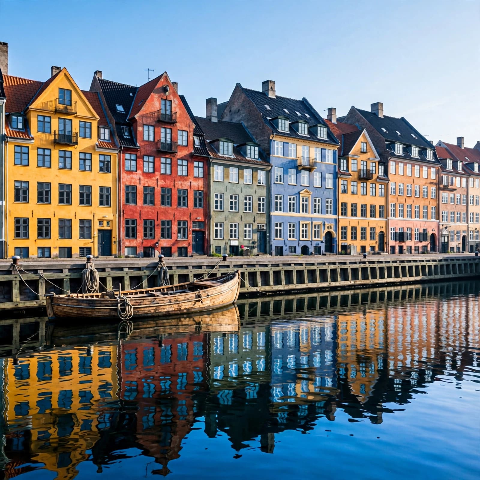 Denmark Travel Guide: Practical Routes for UK Visitors 1 Colourful Copenhagen townhouses line a harbour beside a moored wooden boat.
