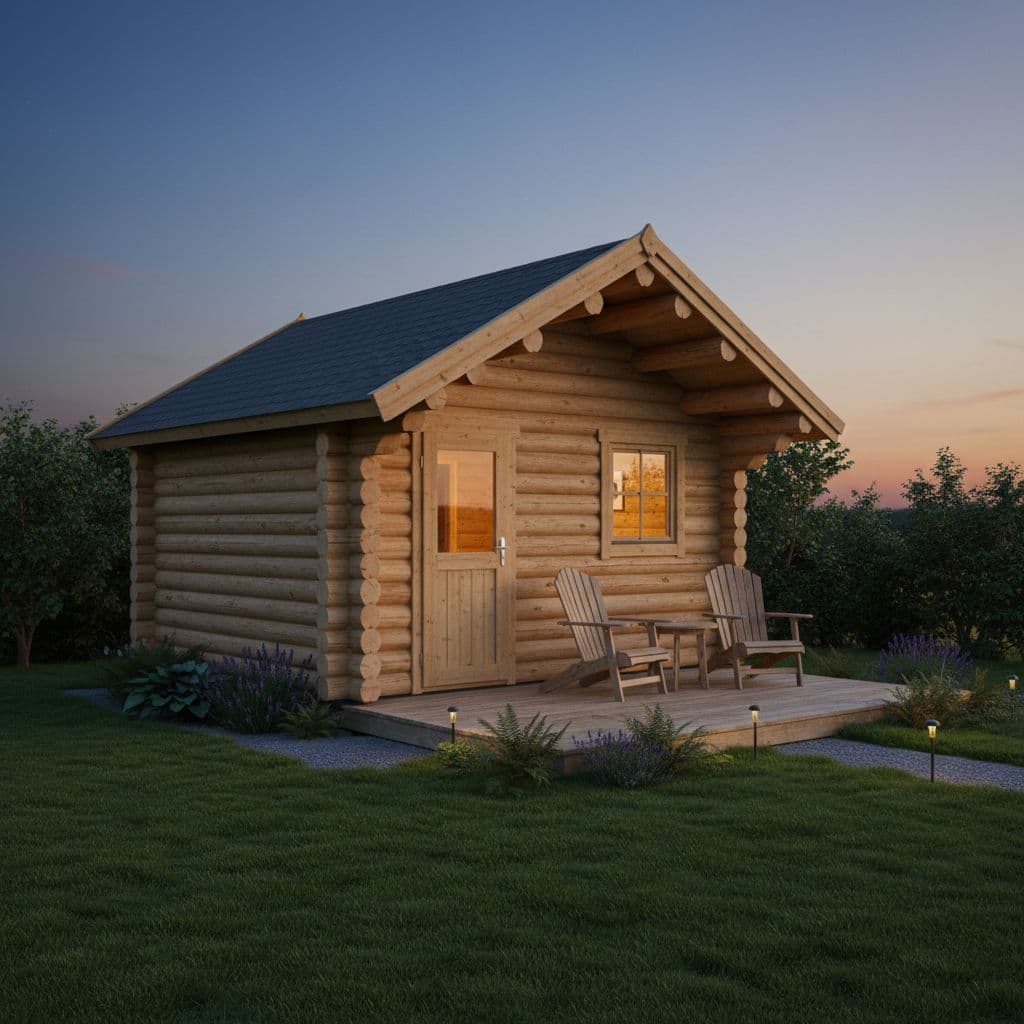 Log Cabin Cost Calculator: Work Out Your Real Budget UK 5 Well-built log cabin with simple features at dusk