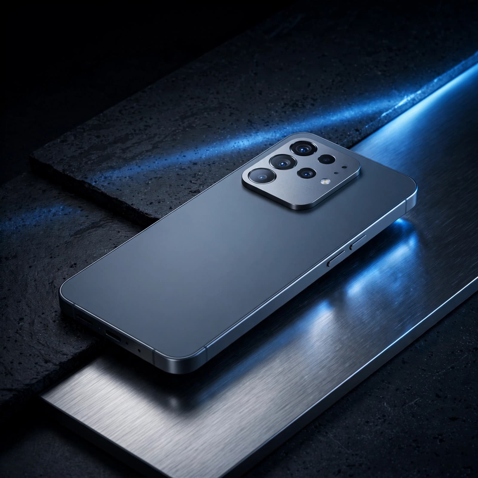 iPhone 18 Pro review: Is it worth £1,818? 4 An unbranded smartphone with a rear camera array rests on dark stone beside brushed metal.
