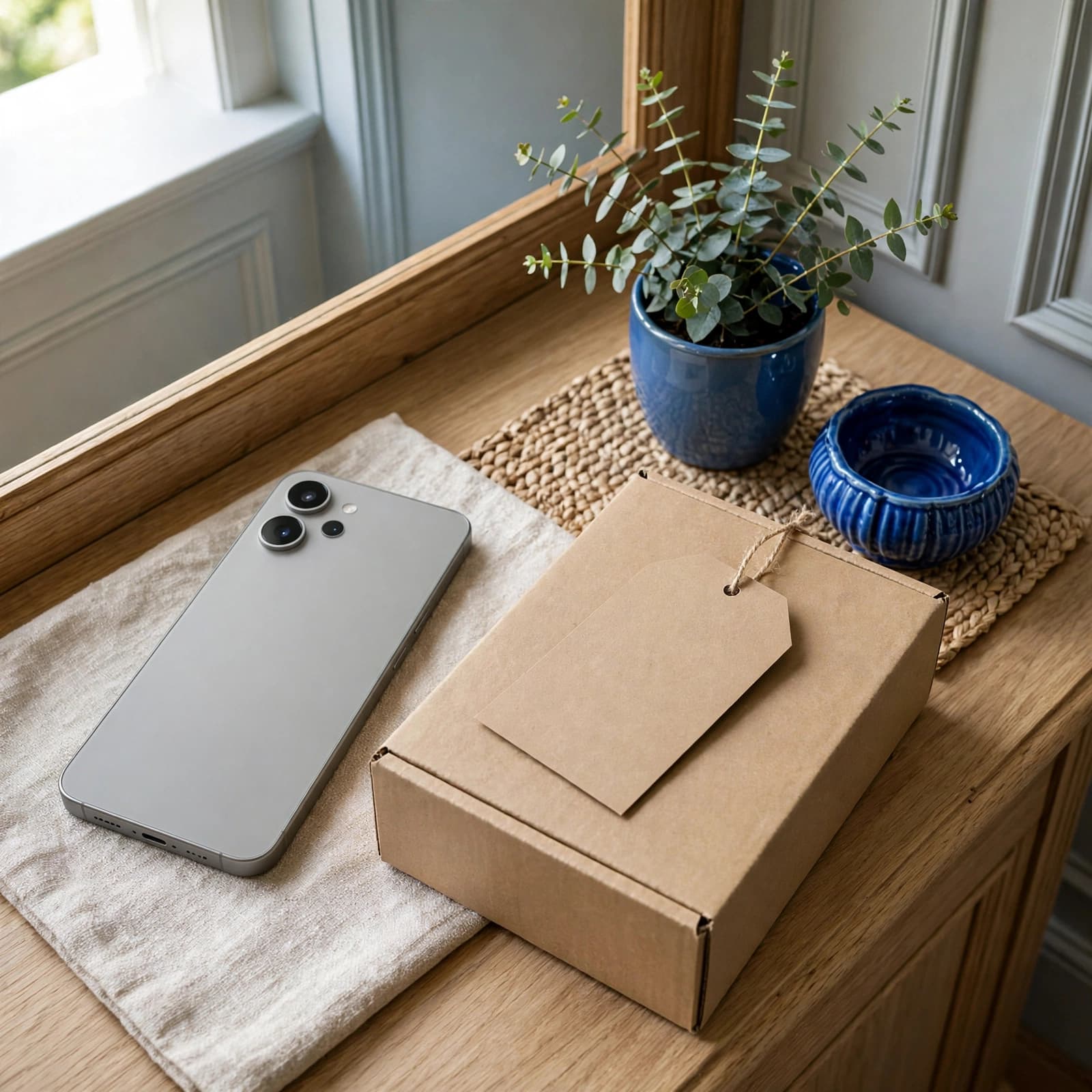 iPhone 18 Pro review: Is it worth £1,818? 6 A smartphone and parcel sit on a hallway console beside a small plant.