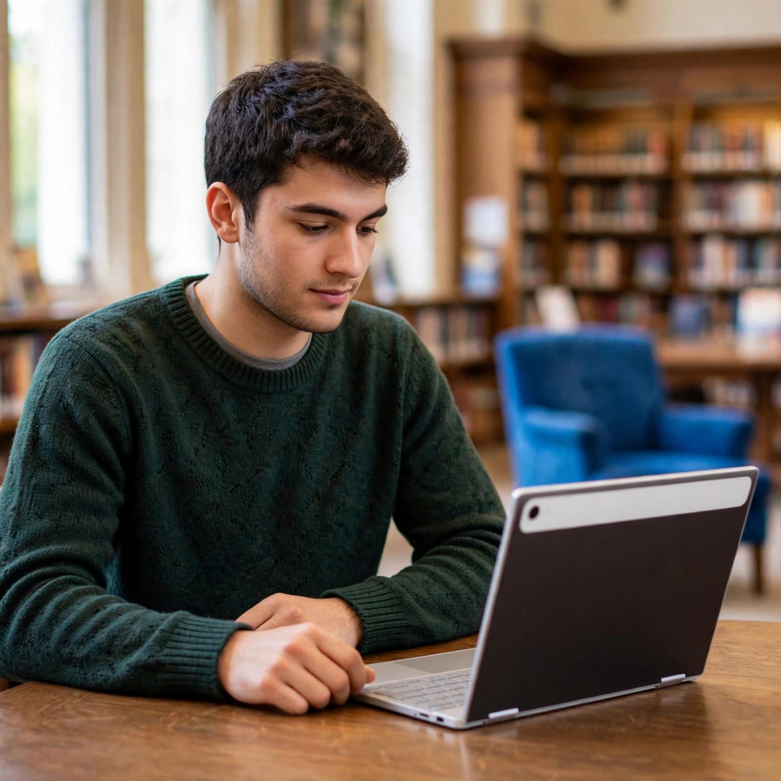 Google Pixelbook Review: Is It Worth Buying Used? 2 A student using a silver laptop at a university library table.